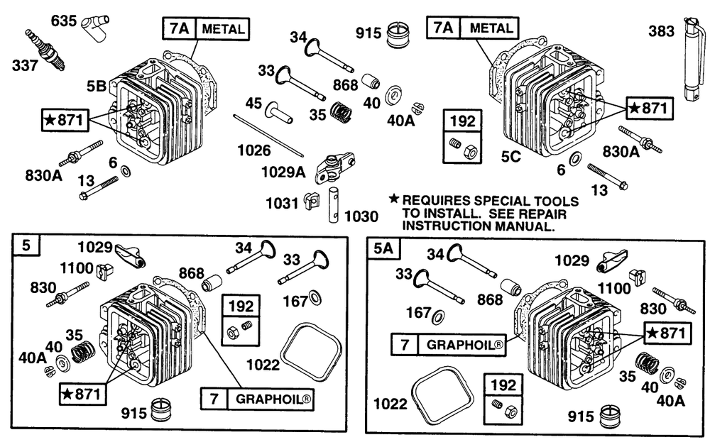 Head Assys Diagram and Parts List for 290447-1147-XX  Briggs and Stratton Engine